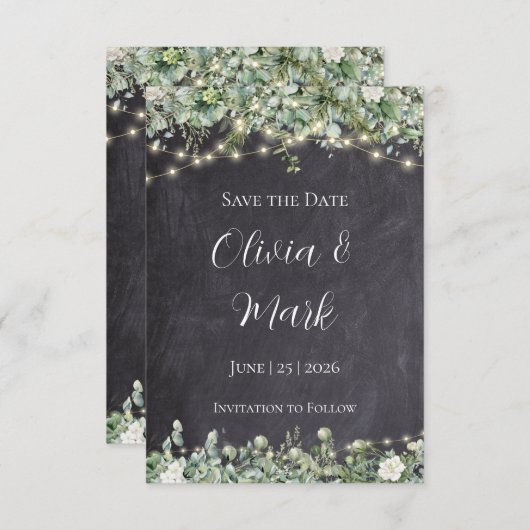 Eucalyptus Groene Save the Date | Rustieke Botanis Informatiekaartje (Voorkant / Achterkant)