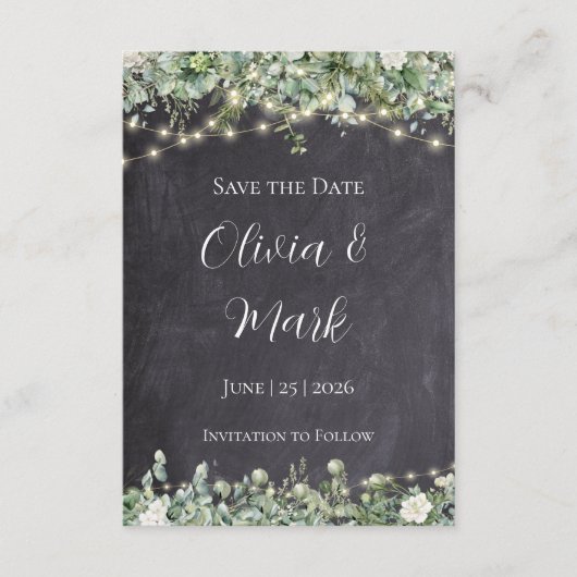 Eucalyptus Groene Save the Date | Rustieke Botanis Informatiekaartje (Voorkant)