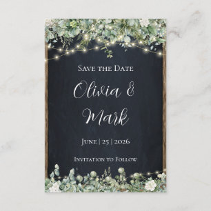 Eucalyptus Groene Save the Date Rustieke Houten Informatiekaartje