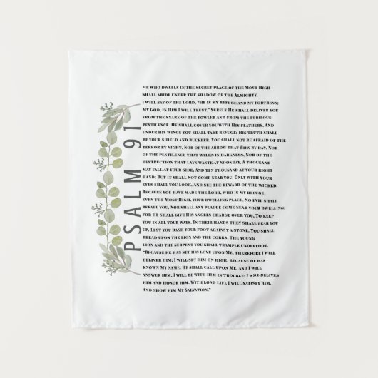 Eucalyptus Groene Schriftuur Kunst Psalm 91 Wandkleed (Voorkant)