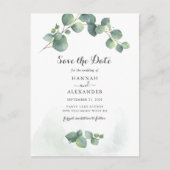 Eucalyptus Groene Script Botanische Bewaar De Datu Aankondigingskaart (Voorkant)