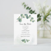 Eucalyptus Groene Script Botanische Bewaar De Datu Aankondigingskaart (Staand voorkant)