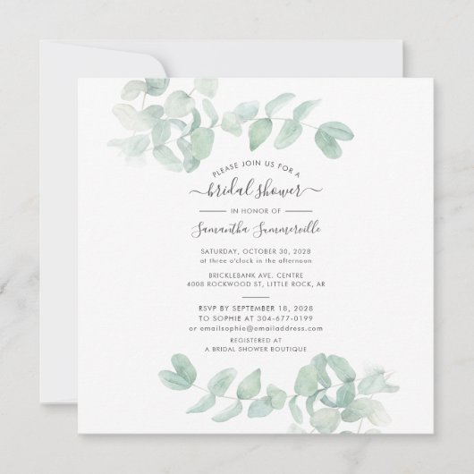 Eucalyptus Groene Script Botanische Bruidsdouche Kaart (Voorkant)