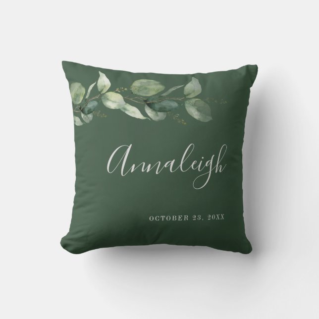 Eucalyptus Groene Script Botanische Bruidsshower Kussen (Voorkant)
