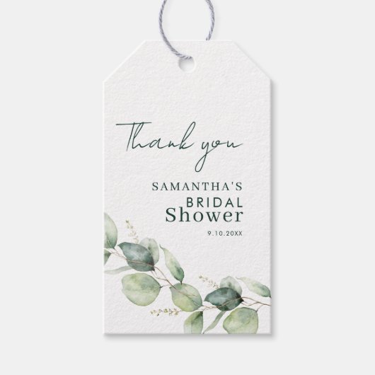 Eucalyptus Groene Script Bruidsmeisje Feest Cadeaulabel (Voorkant)