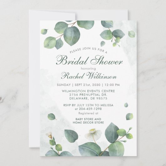 Eucalyptus Groene Script Bruiloft Feest Kaart (Voorkant)