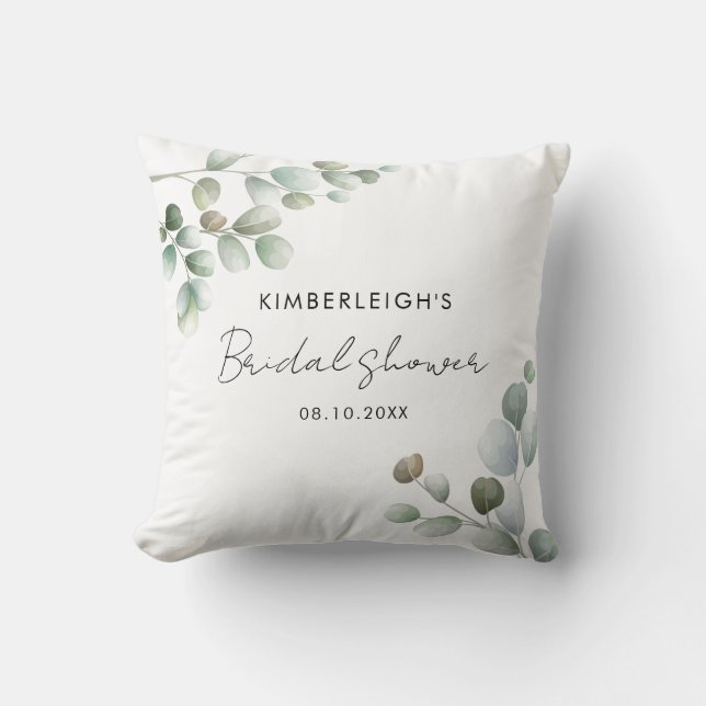 Eucalyptus Groene Script Bruiloft Feest Kussen (Voorkant)