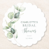 Eucalyptus Groene Script Bruiloftsborrel Kartonnen Onderzetters (Voorkant)