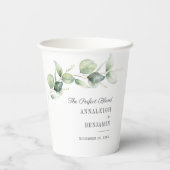 Eucalyptus Groene Script Bruiloftsreceptie Papieren Bekers (Achterkant)