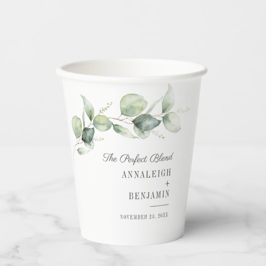 Eucalyptus Groene Script Bruiloftsreceptie Papieren Bekers (Voorkant)