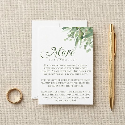 Eucalyptus Groene Script Elegante Trouwdetails Informatiekaartje