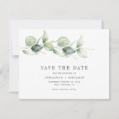 Eucalyptus Groene Script Foto Save the Date (Voorkant)
