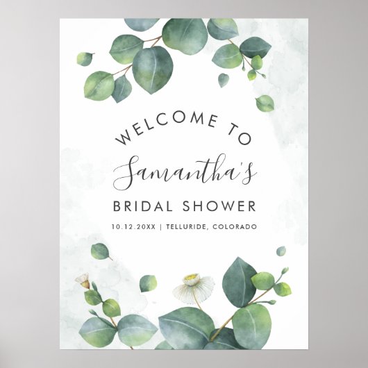 Eucalyptus Groene Script Naam Bruidsdouche Poster (Voorkant)