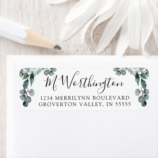 Eucalyptus Groene Script Retouradres Etiket (Insitu)