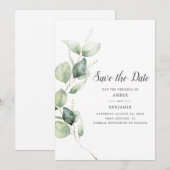 Eucalyptus Groene Script Save the Date (Voorkant / Achterkant)