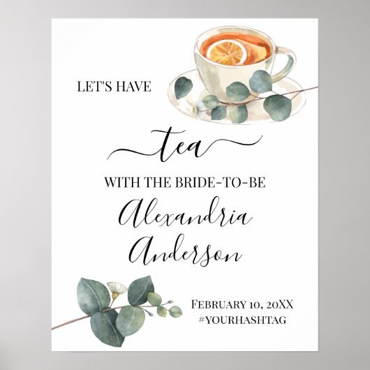 Eucalyptus groene thee bruiloftsborrel welkomstbor poster (Voorkant)