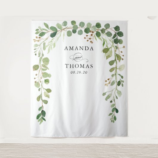 Eucalyptus Groene Trouwboog Achtergrond Wandkleed (Voorkant)