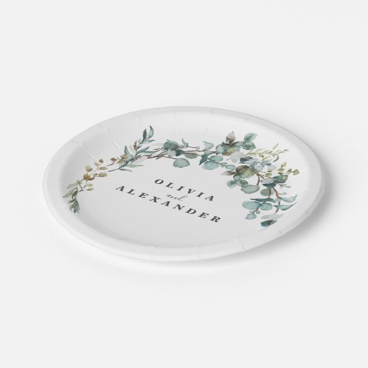 Eucalyptus groene trouwdag papieren bordje (Gekanteld)