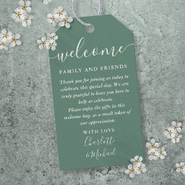 Eucalyptus groene trouwfavor welkomstmandtas cadeaulabel