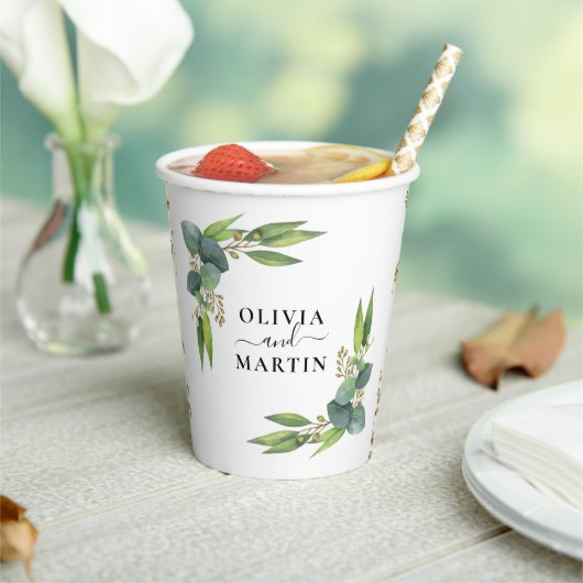 Eucalyptus groene trouwfeest papieren bekers (Insitu)