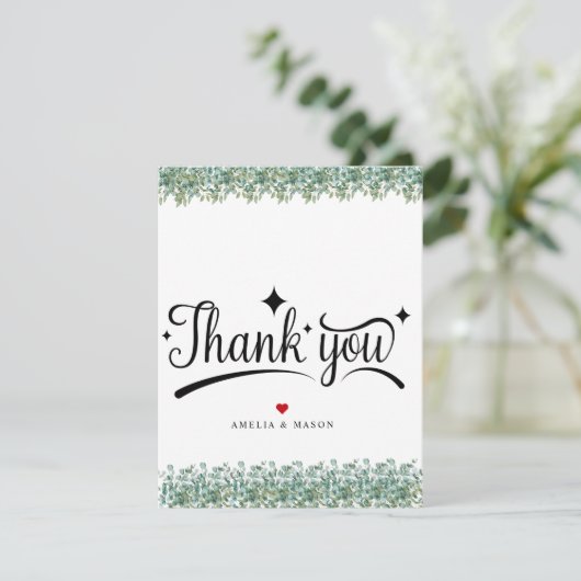 eucalyptus groene trouwkaart met dankbetuiging bedankkaart (Staand voorkant)
