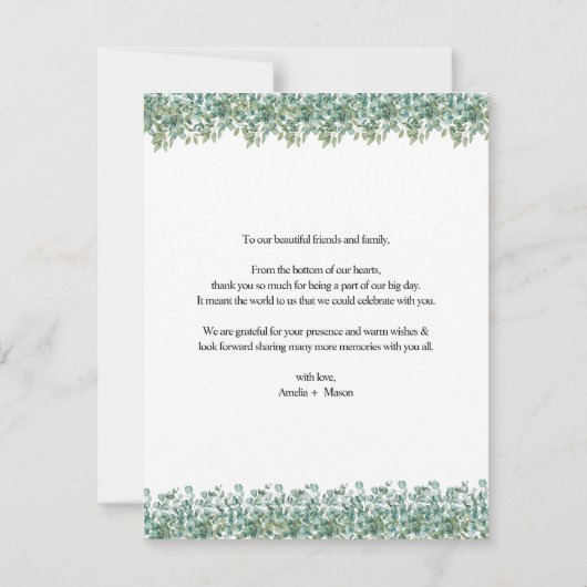 eucalyptus groene trouwkaart met dankbetuiging bedankkaart (Achterkant)