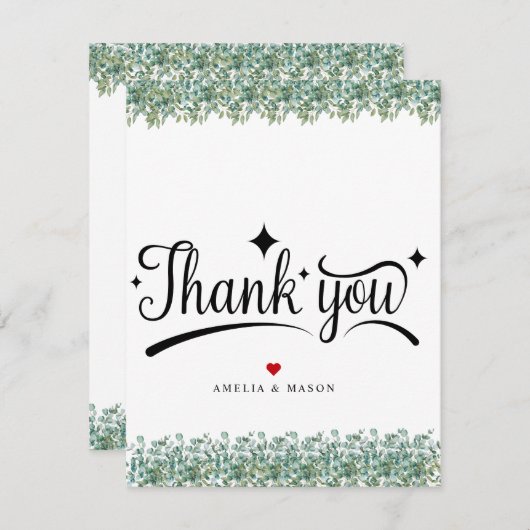 eucalyptus groene trouwkaart met dankbetuiging bedankkaart (Voorkant / Achterkant)