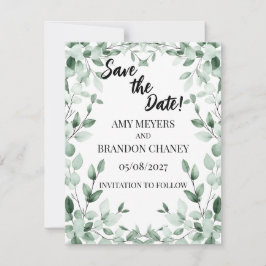 Eucalyptus Groene Twee Harten Save the Date Kaart Notitiekaartje
