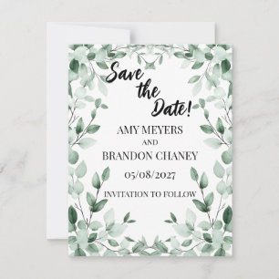 Eucalyptus Groene Twee Harten Save the Date Kaart Notitiekaartje