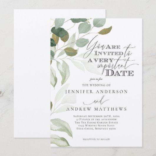 Eucalyptus Groene Vetplant Elegante Trouwdag Kaart (Voorkant / Achterkant)