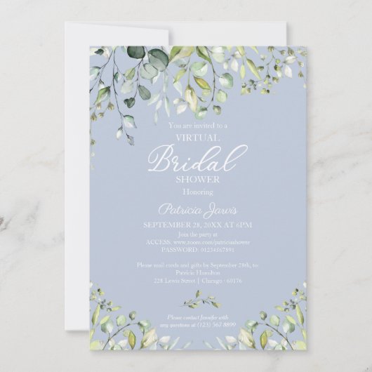 Eucalyptus Groene Virtuele Bruidsborrel Uitnodigin Kaart (Voorkant)