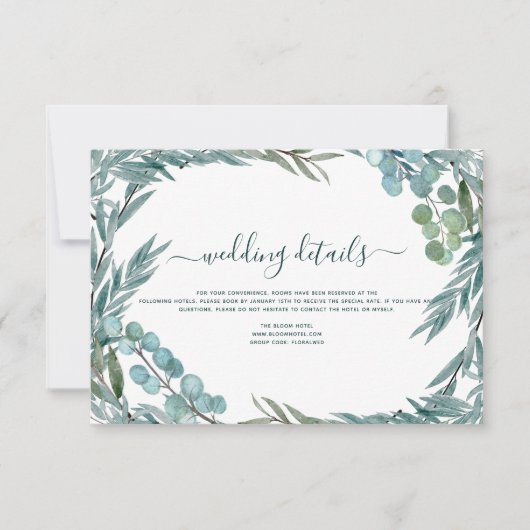 Eucalyptus Groene Watercolor Trouwdetails Kaart (Voorkant)