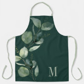 Eucalyptus Groene Waterverf Botanische Monogram Schort (Voorkant)