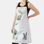 Eucalyptus Groene Waterverf Botanische Monogram Schort (Insitu)