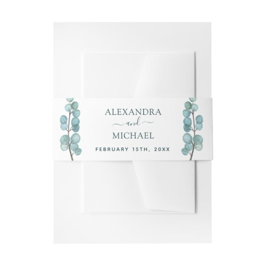 Eucalyptus Groene Waterverf Botanische Trouwdag Uitnodigingen Wikkel (Voorkant Voorbeeld)
