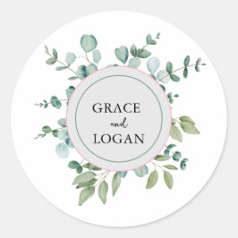eucalyptus groene wedding ronde sticker