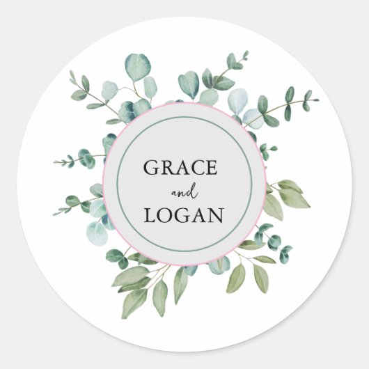 eucalyptus groene wedding ronde sticker (Voorkant)