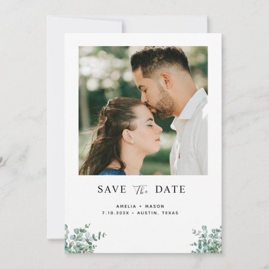eucalyptus groene wedding save the date (Voorkant)