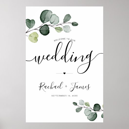 Eucalyptus Groene Welkom Trouwbord Poster (Voorkant)