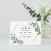 Eucalyptus Groenelementen Goud Bewaar de Datum Briefkaart (Staand voorkant)