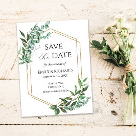 Eucalyptus Groenelementen Goud Save the Date Postk Briefkaart