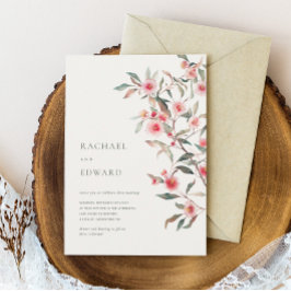 Eucalyptus Groenelementen & Roze Bloemen Bruiloft Kaart