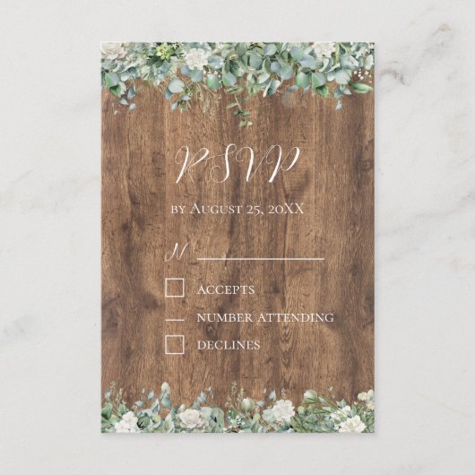 Eucalyptus Groenelementen RSVP Kaart | Rustieke Bo (Voorkant)