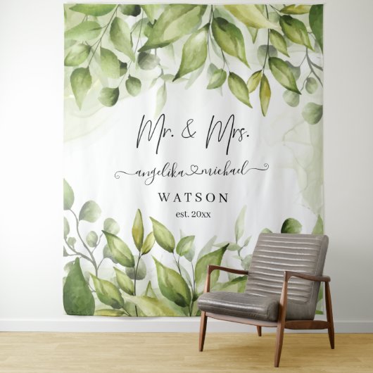 Eucalyptus Groenery Blush Modern Trendy Script Mij Wandkleed (In situ)