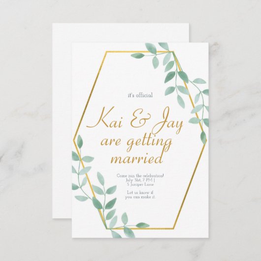 Eucalyptus Groenery bruiloft uitnodiging, elegant Kaart (Voorkant / Achterkant)