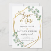 Eucalyptus Groenery Geometrisch Goud Save the Date Kaart (Voorkant)