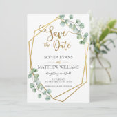 Eucalyptus Groenery Geometrisch Goud Save the Date Kaart (Staand voorkant)