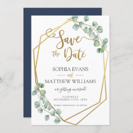 Eucalyptus Groenery Geometrisch Goud Save the Date Kaart
