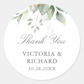 Eucalyptus Groenery Gouden Bladeren Elegante Dank  Ronde Sticker (Voorkant)