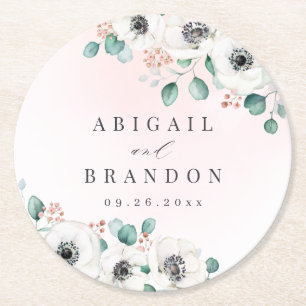 Eucalyptus groenwerk anemoon bloemrijke rustieke b ronde kartonnen onderzetter